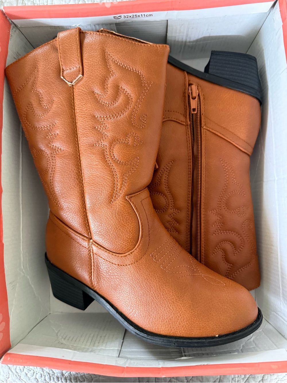 Kids Classic Brown Mid-Calf Heeled Western Boots